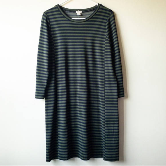J.Crew Factory Blue Green Ponte Striped Dress Size M - Picture 1 of 4